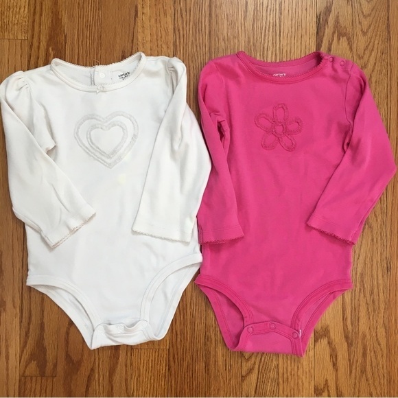 Carter's baby girl white pink long sleeve cotton overalls bodysuits - Picture 1 of 14